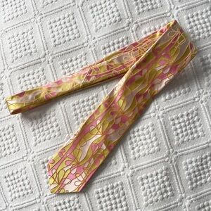 Ted Baker 100% silk tie, pink yellow abstract, Made in USA